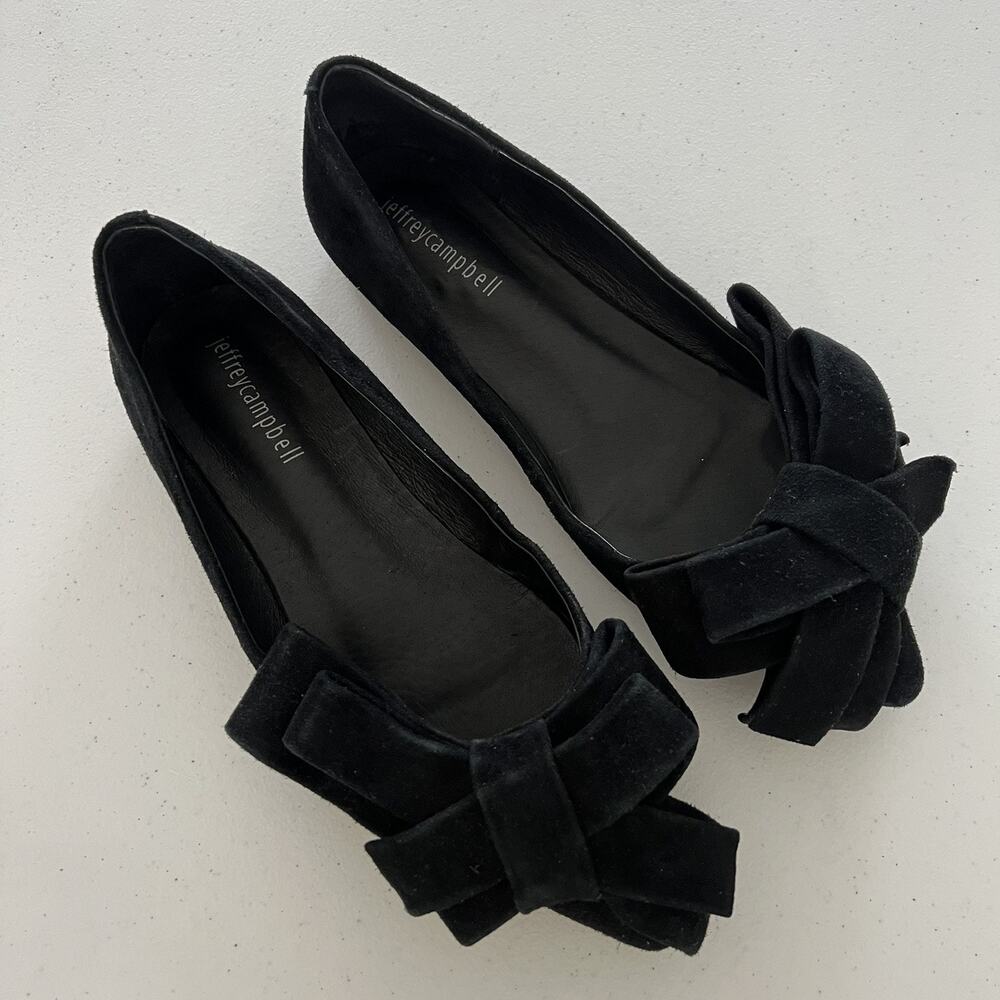 Jeffery Campbell Suede Ruston Bow Pointed Toe Flats Ballet Black Sz 6.5